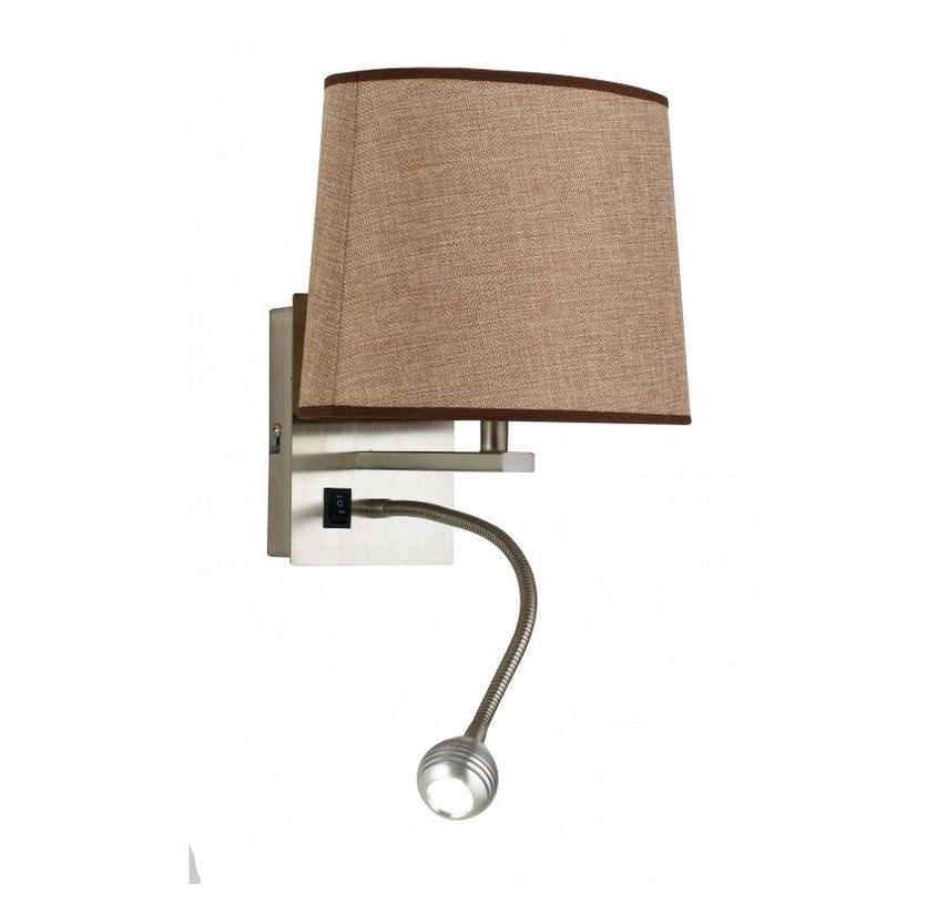 Applique da lettura LED flessibile + 1XE14 non incl. in alluminio con paralume in tessuto marrone 3W 60lm 4000°k HELLY Applique da lettura LED flessibile + 1XE14 non incl. in alluminio con paralume in tessuto marrone 3W 60lm 4000°k HELLY